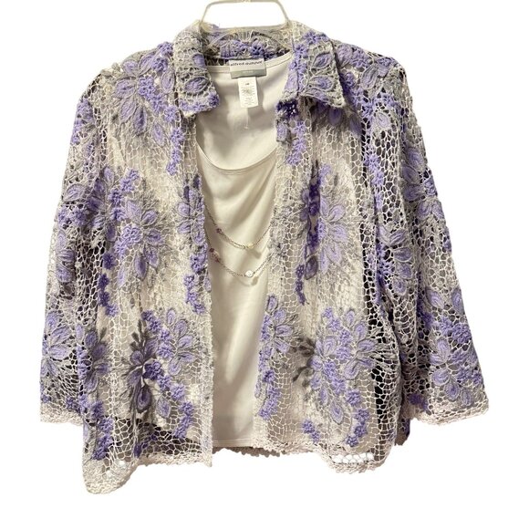 Alfred Dunner Floral Lace Jacket With Inner Tank Top Set Sz PM blouse set. NWT - Picture 1 of 12